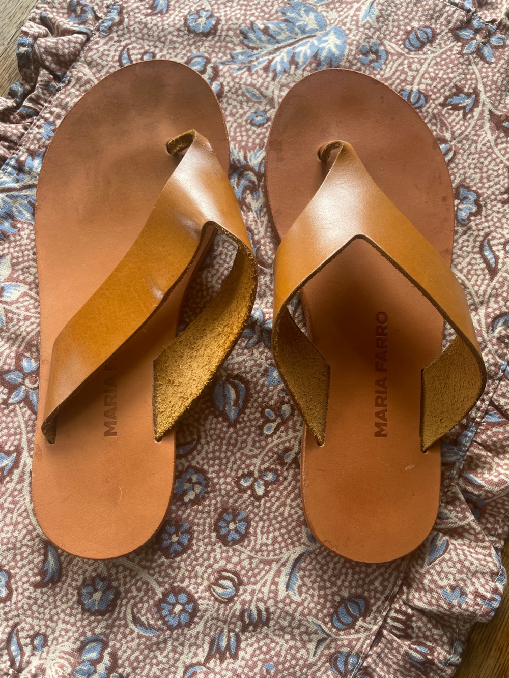 Maria Farro Tan Leather Slide Sandals